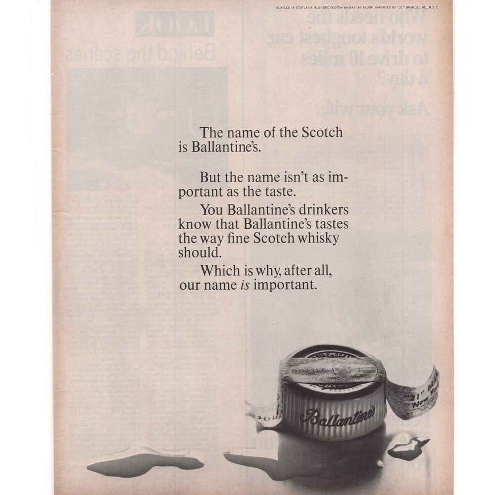 Ballantine Scotch Whisky Advertisement Vintage 1968 Alcohol Spirits Name Taste